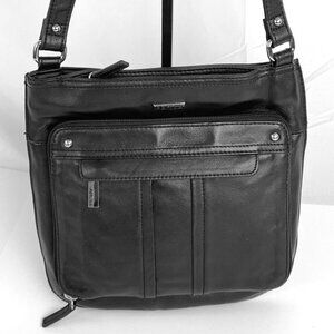 Perlina Leather Shoulder Bag Purse Satchel Handbag Smooth Med Many Pockets EUC